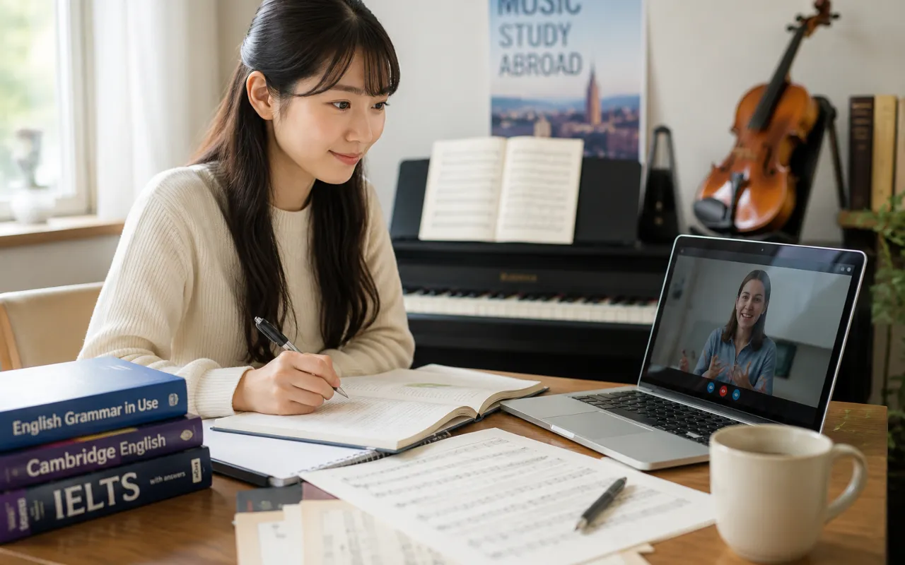 音楽留学に向けて語学を学ぶ学生